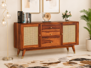 Woodland Craft Solid Sheesham Wood Storage Cabinet in Natural Finish