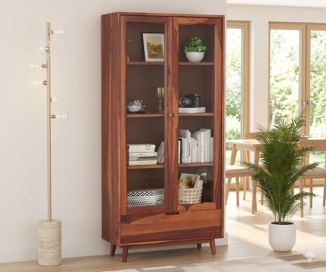 Woodland Edge Handcrafted Solid Sheesham Wood Bookcase with Storage