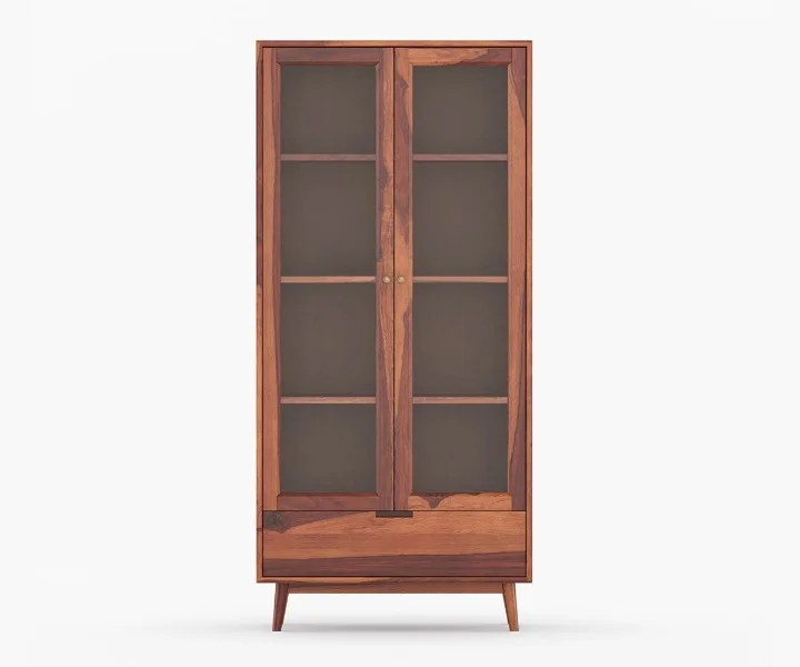 Woodland Edge Handcrafted Solid Sheesham Wood Bookcase with Storage - Image 2
