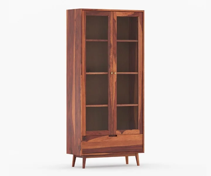 Woodland Edge Handcrafted Solid Sheesham Wood Bookcase with Storage - Image 3