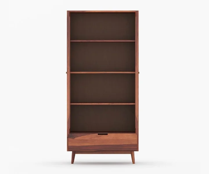 Woodland Edge Handcrafted Solid Sheesham Wood Bookcase with Storage - Image 4