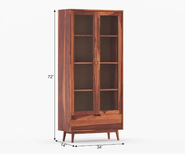 Woodland Edge Handcrafted Solid Sheesham Wood Bookcase with Storage - Image 6