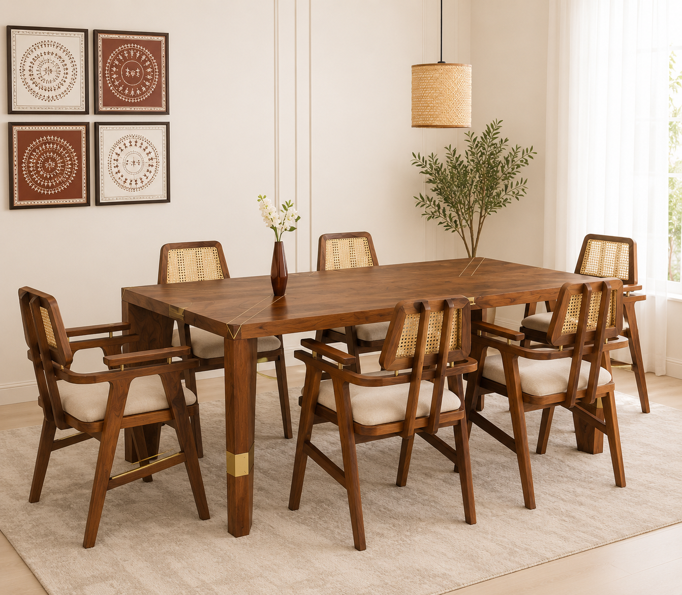 Zavian Premium Solid Sheesham Wood Dining Table Set
