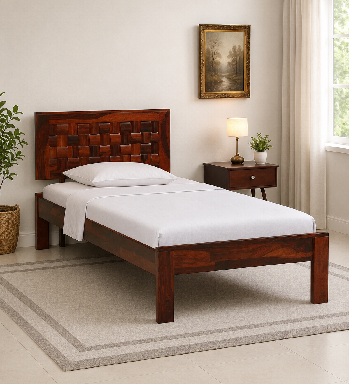 Zenith Handcrafted Sheesham Wood Single Bed for Elegant Bedrooms