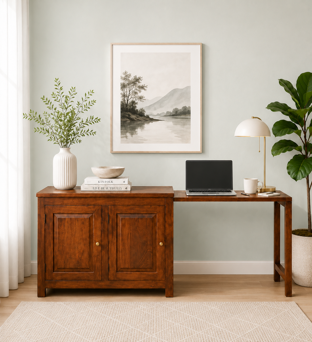 Zorvian Solid Wood Designer Cabinet in Classic Walnut Finish