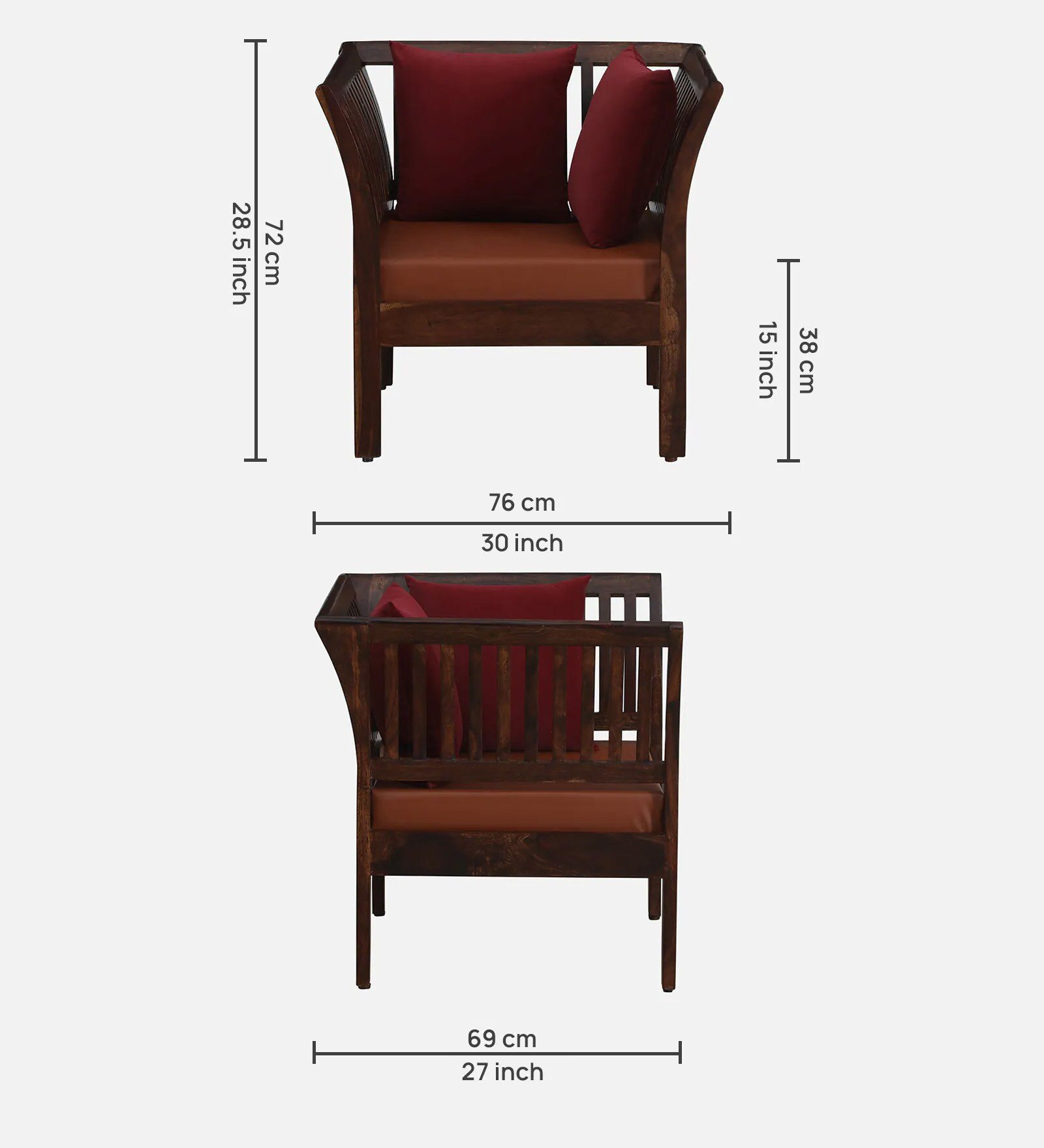 Zorvik Sheesham Wood Living Room 1 Seater Sofa in Honey Finish - Image 2