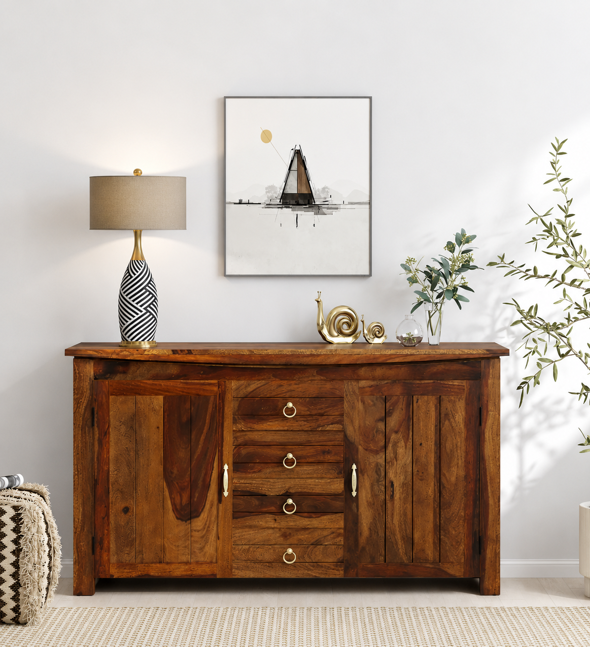 Orlena Solid Sheesham Wood Cabinet with Elegant Contemporary Design