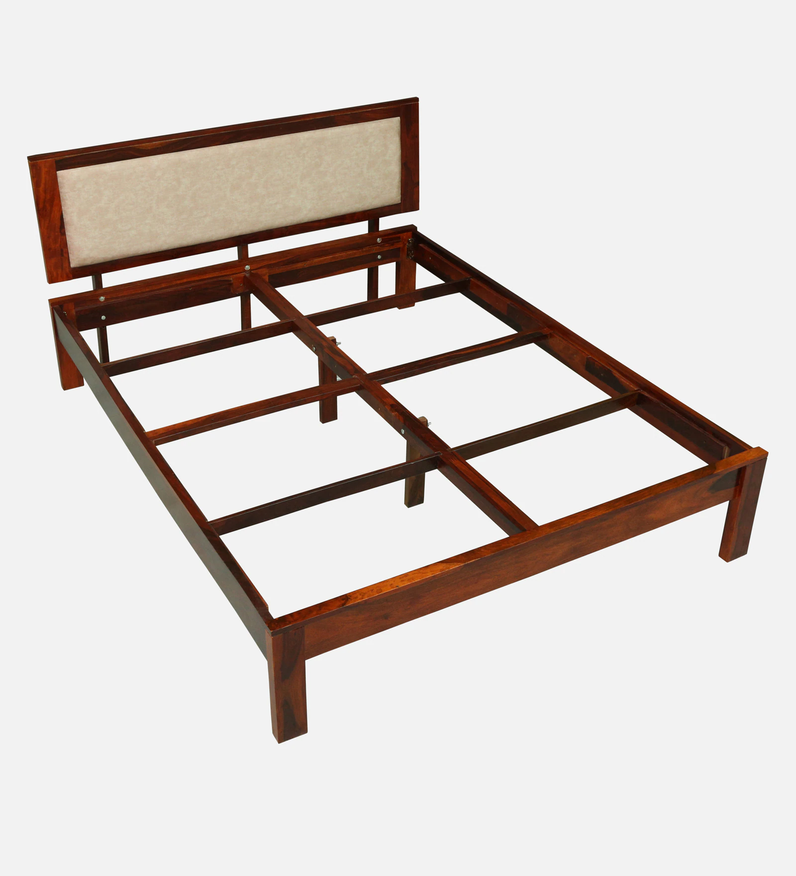 Kairo Elegant Solid Sheesham Wood Double Bed with Soft Headboard - Image 3