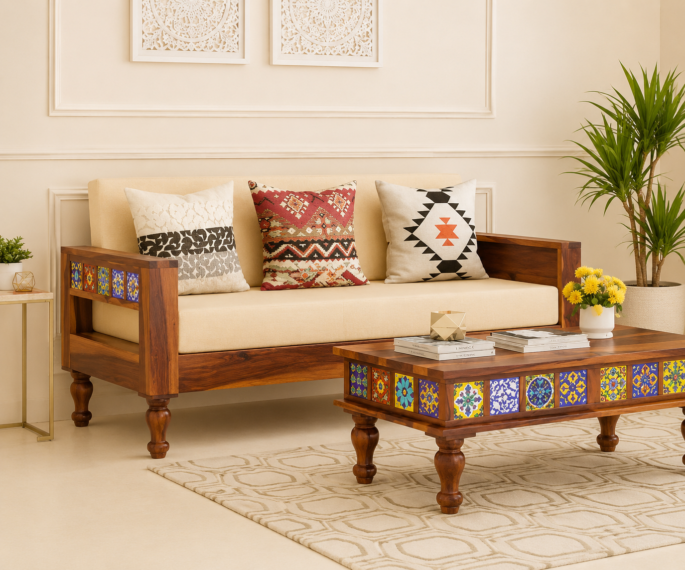 Nature Crest Solid Sheesham Wood Luxury Sofa