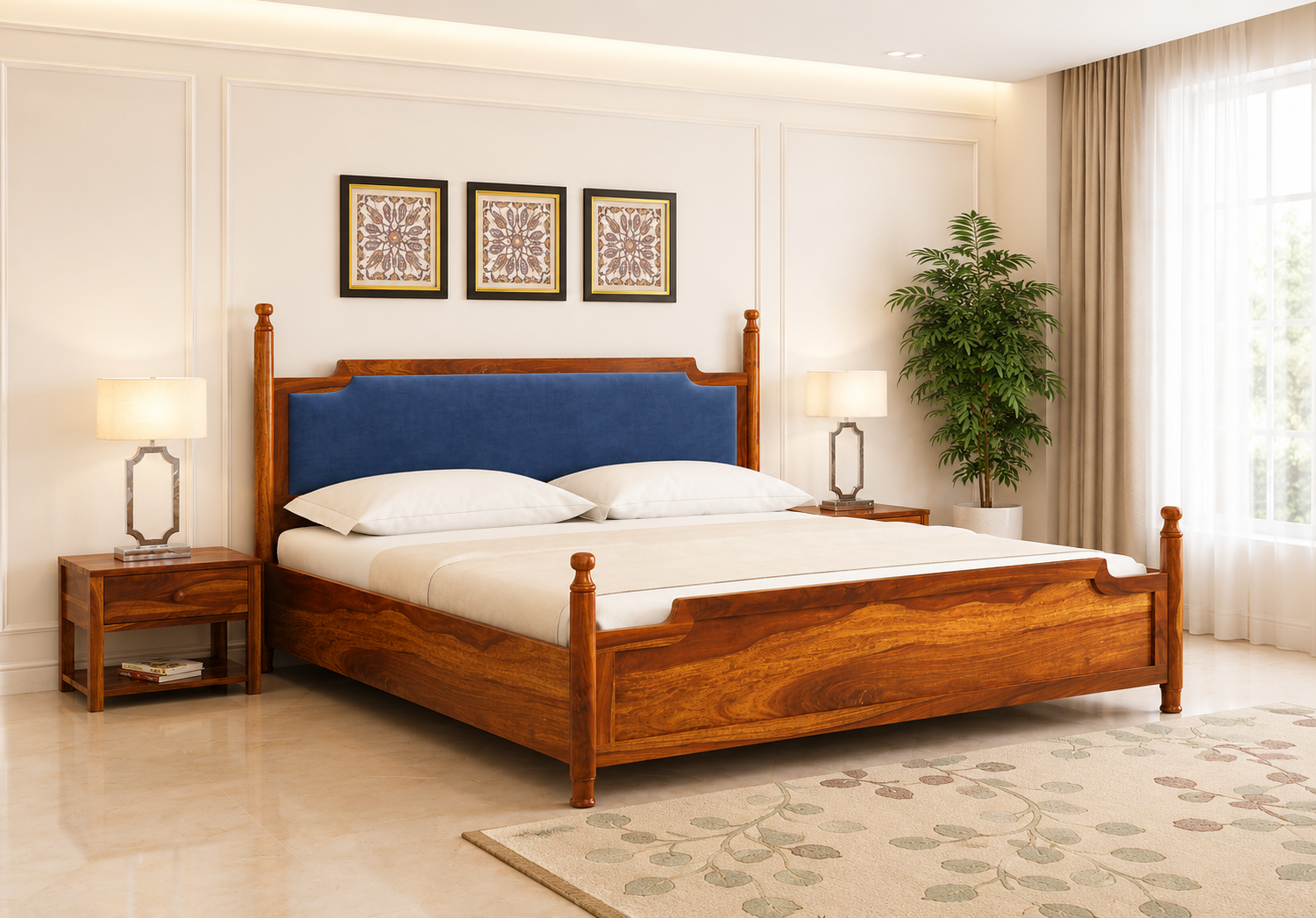 Norvexa Luxury Solid Sheesham Wood Storage Bed with Premium Finish