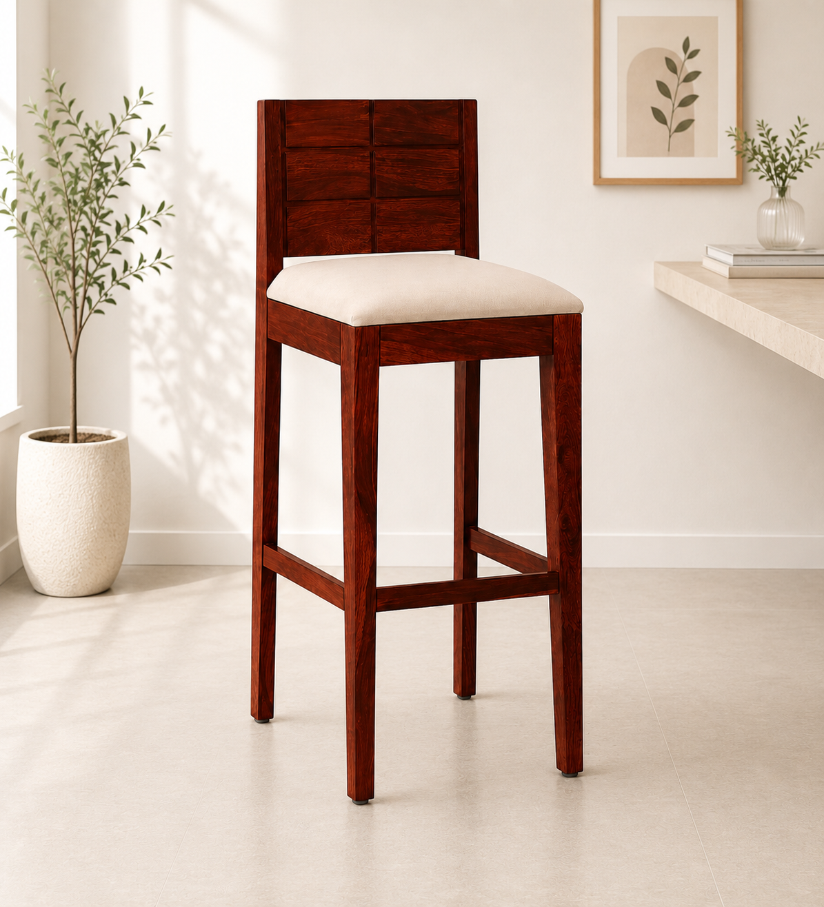 Alverto Premium Solid Wood Bar Chair with Elegant Design