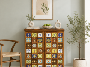 Alverto Wooden Bar Cabinet in Classic Walnut Finish