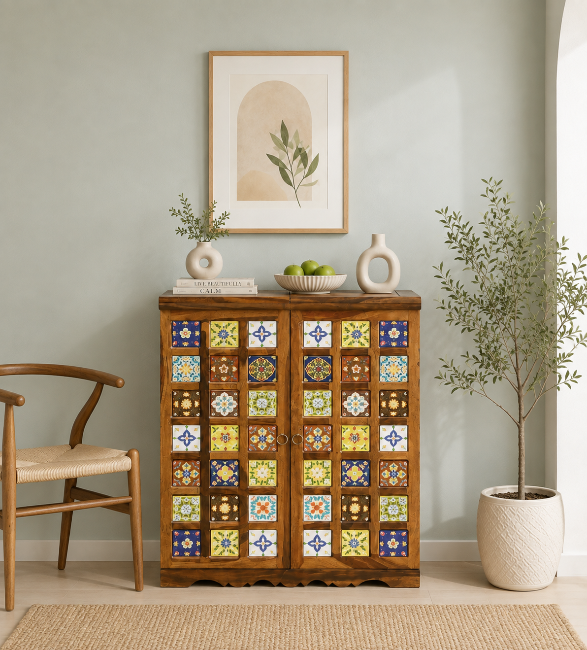 Alverto Wooden Bar Cabinet in Classic Walnut Finish
