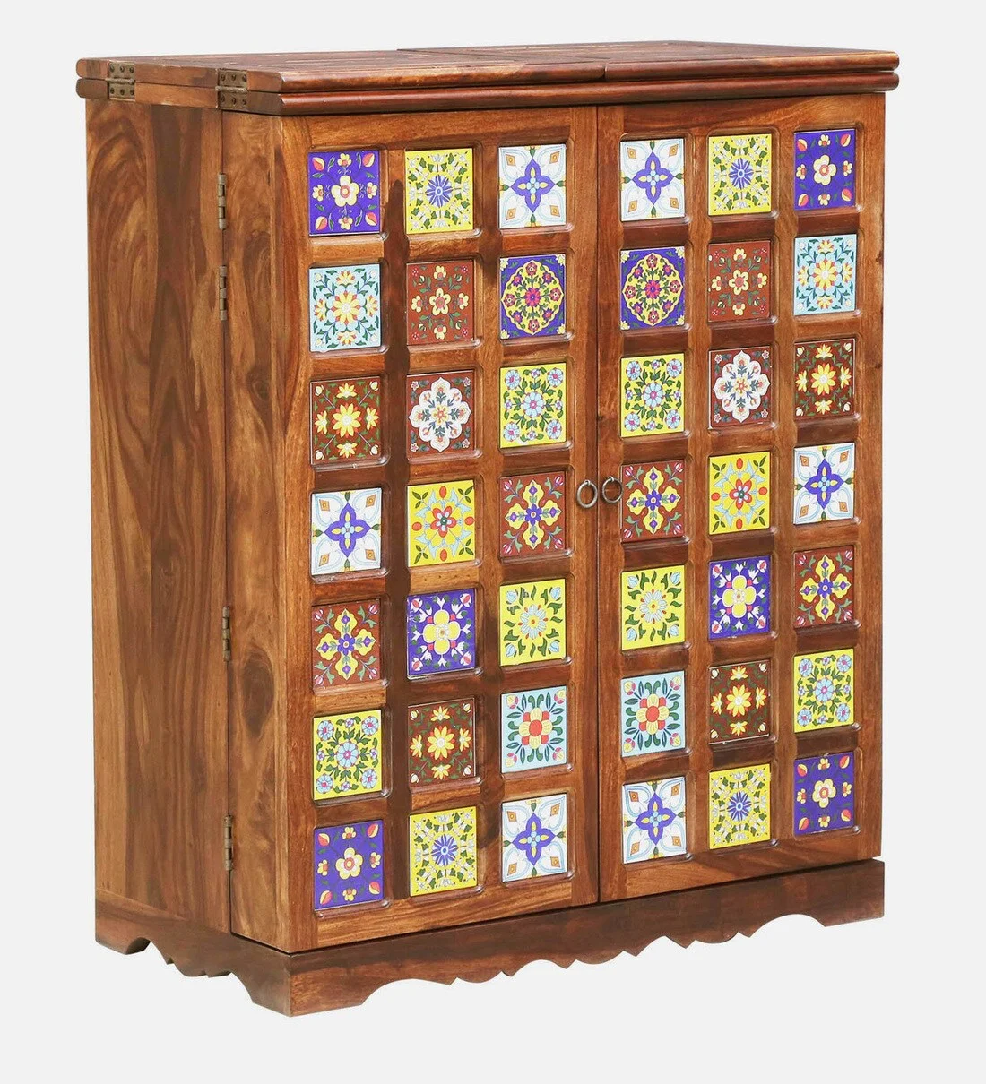 Alverto Wooden Bar Cabinet in Classic Walnut Finish - Image 3