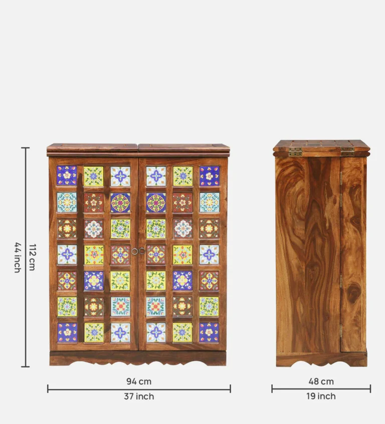 Alverto Wooden Bar Cabinet in Classic Walnut Finish - Image 4