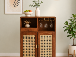 Arvion Solid Sheesham Wood Bar Cabinet with Spacious Storage