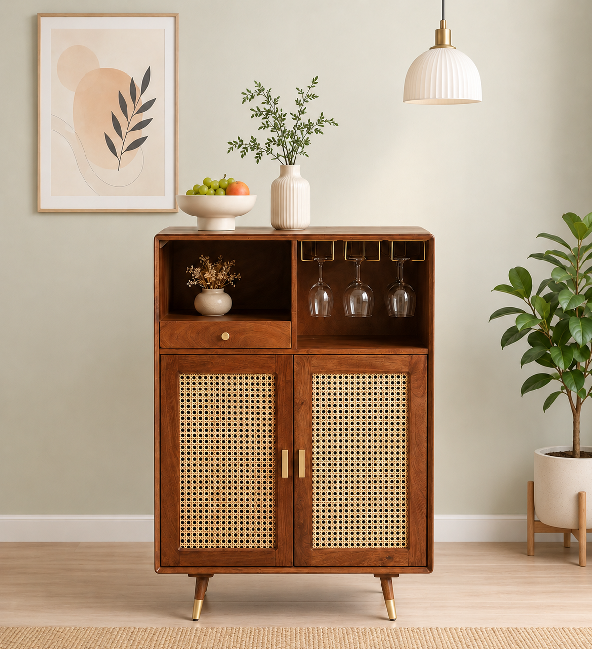 Arvion Solid Sheesham Wood Bar Cabinet with Spacious Storage