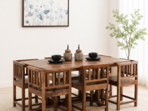 Avelon Premium Solid Sheesham Wood 6 Seater Dining Set in Rich Walnut Finish