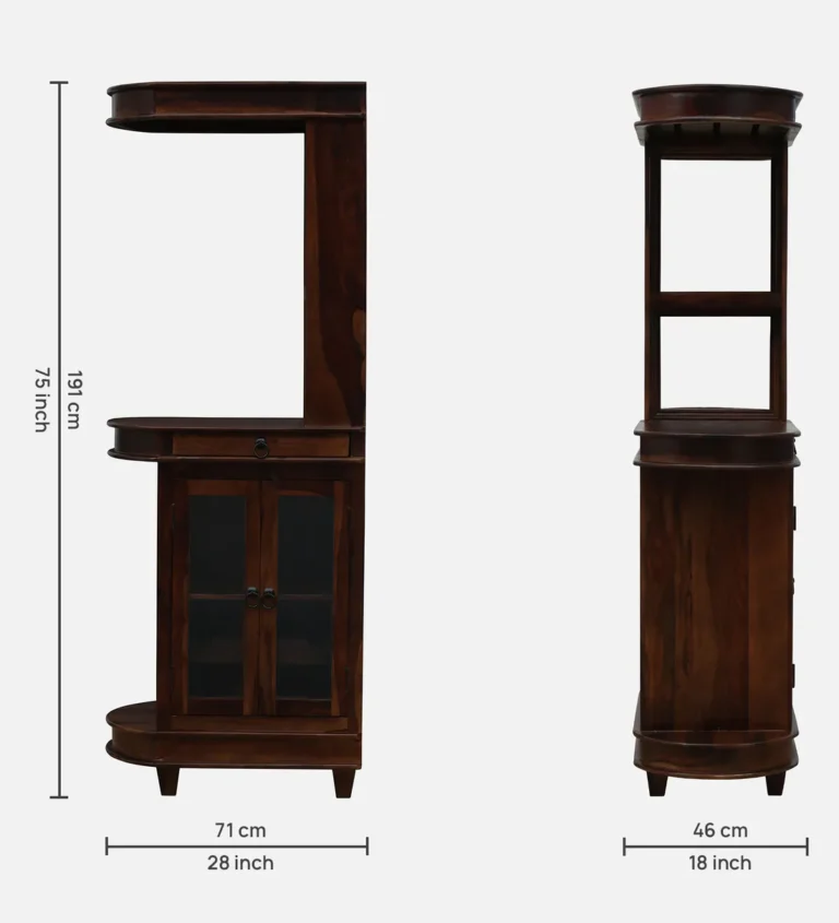 Avenza Solid Sheesham Wood Home Bar Cabinet with Drawer - Image 3
