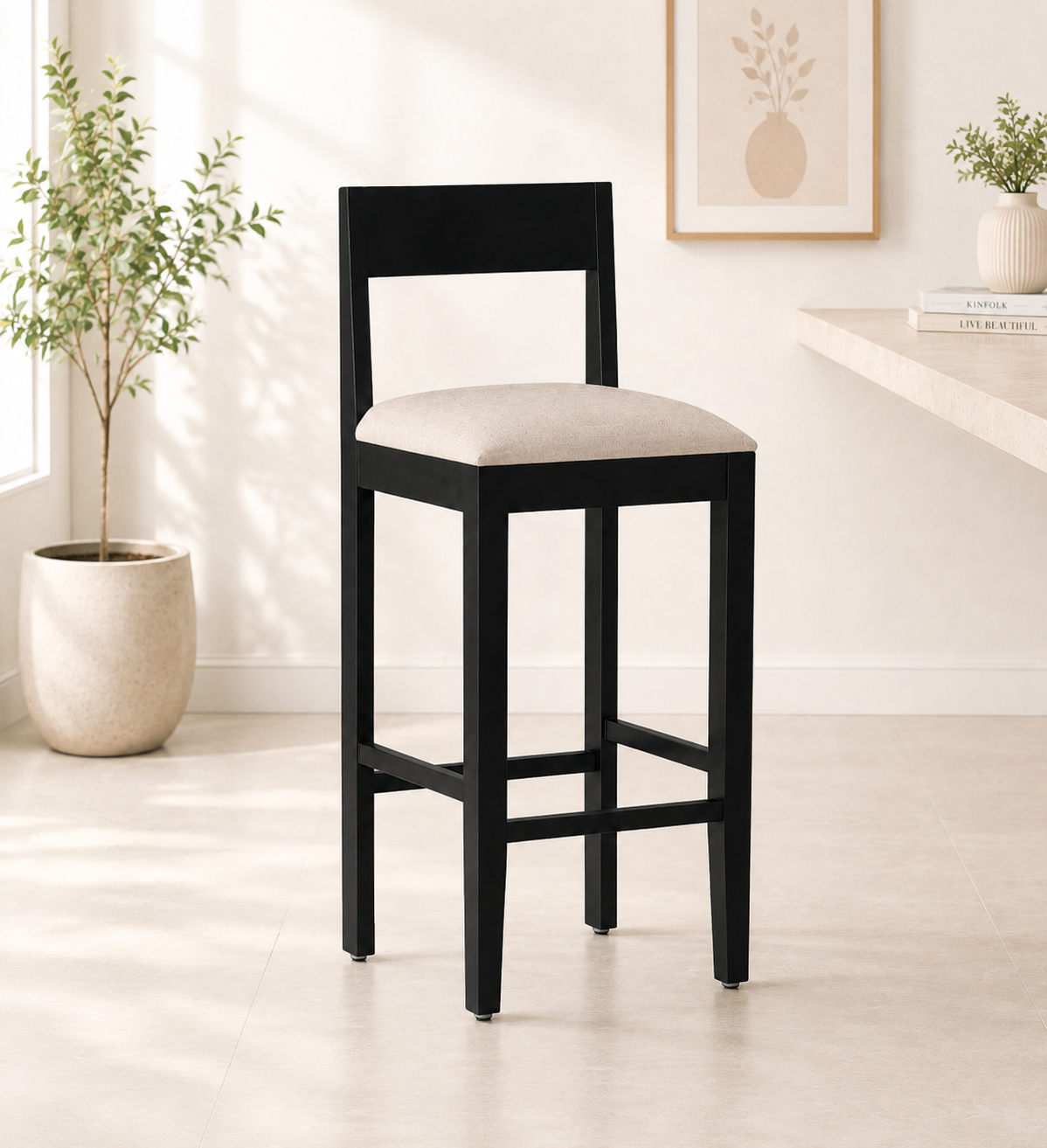 Avian Handcrafted Sheesham Wood Bar Chair with Footrest