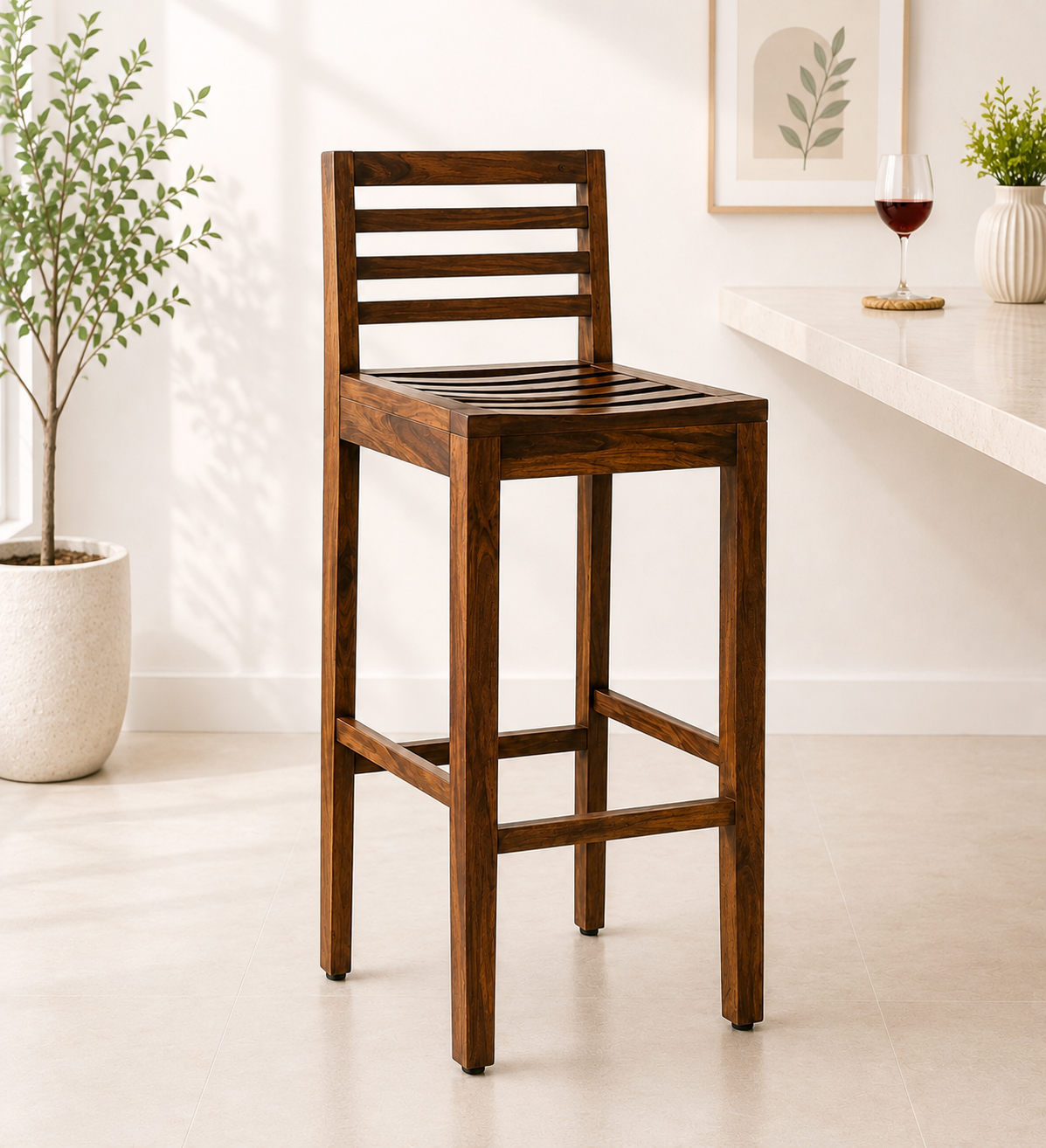 Bravion Contemporary Wooden Bar Chair for Café and Home