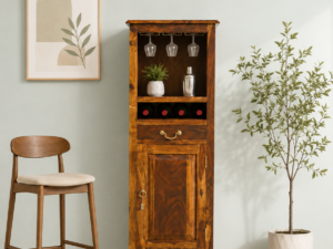 Bravion Solid Sheesham Wood Bar Cabinet with Cabinets