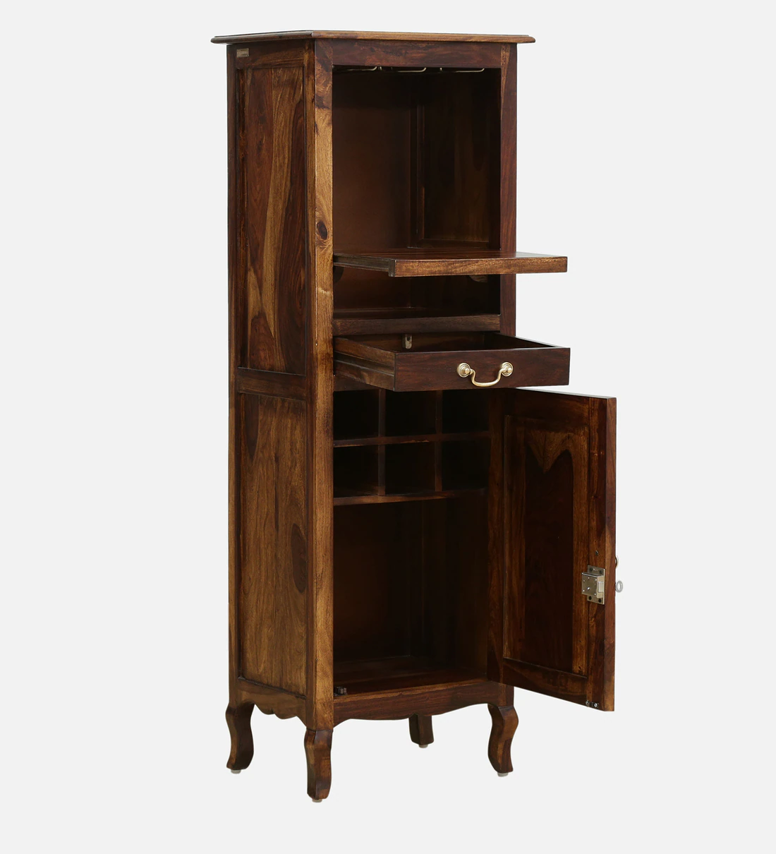 Bravion Solid Sheesham Wood Bar Cabinet with Cabinets - Image 4