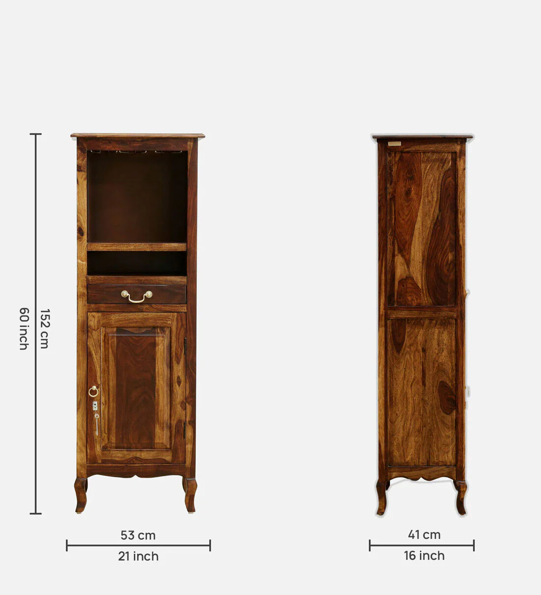 Bravion Solid Sheesham Wood Bar Cabinet with Cabinets - Image 6