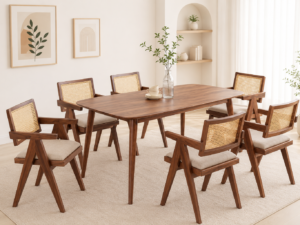 Brivon Handcrafted Solid Wood 6 Seater Dining Set with Cushioned Chairs