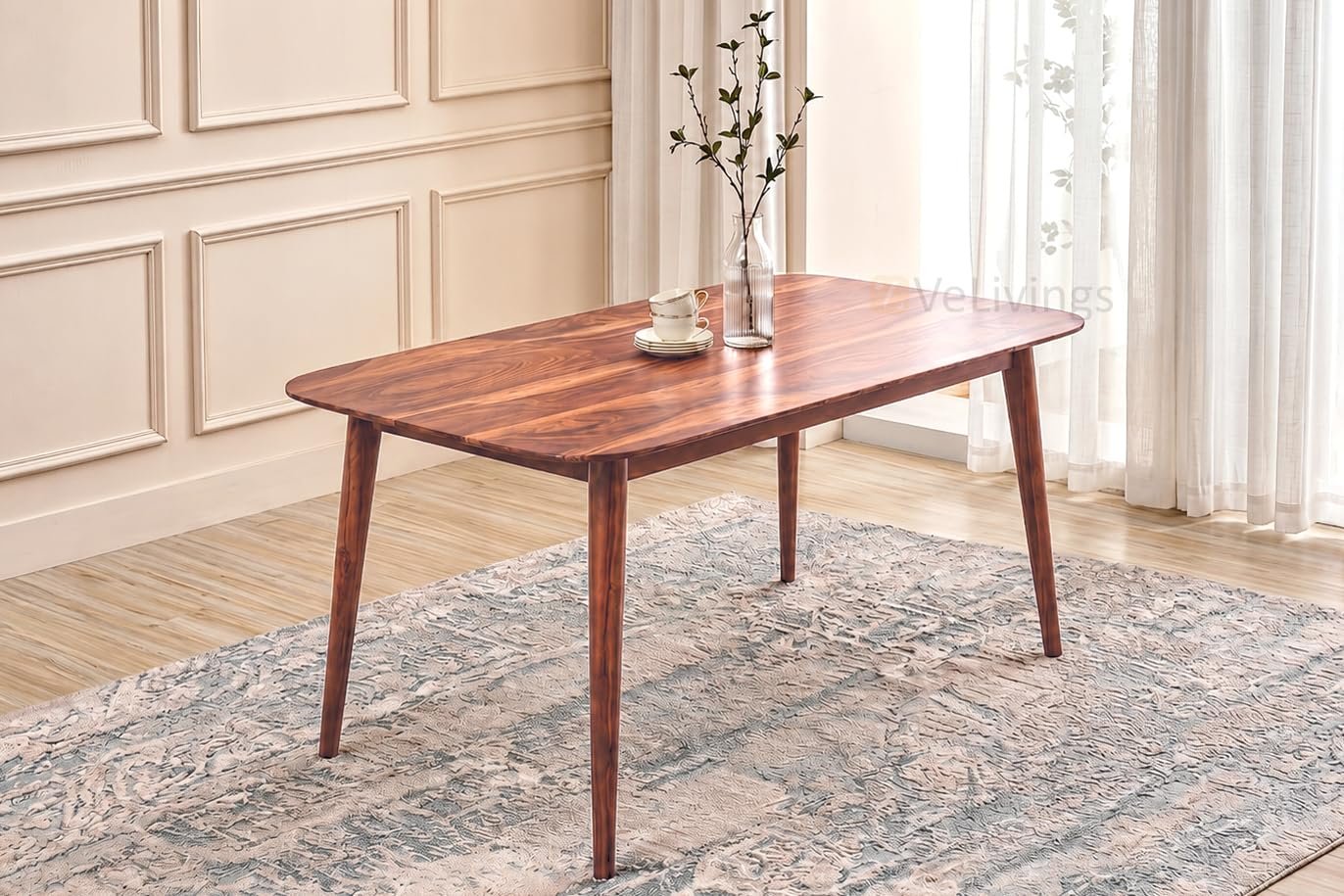 Brivon Handcrafted Solid Wood 6 Seater Dining Set with Cushioned Chairs - Image 4