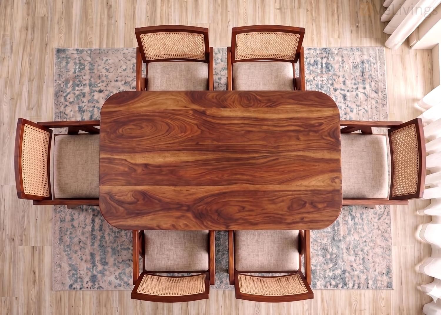 Brivon Handcrafted Solid Wood 6 Seater Dining Set with Cushioned Chairs - Image 5