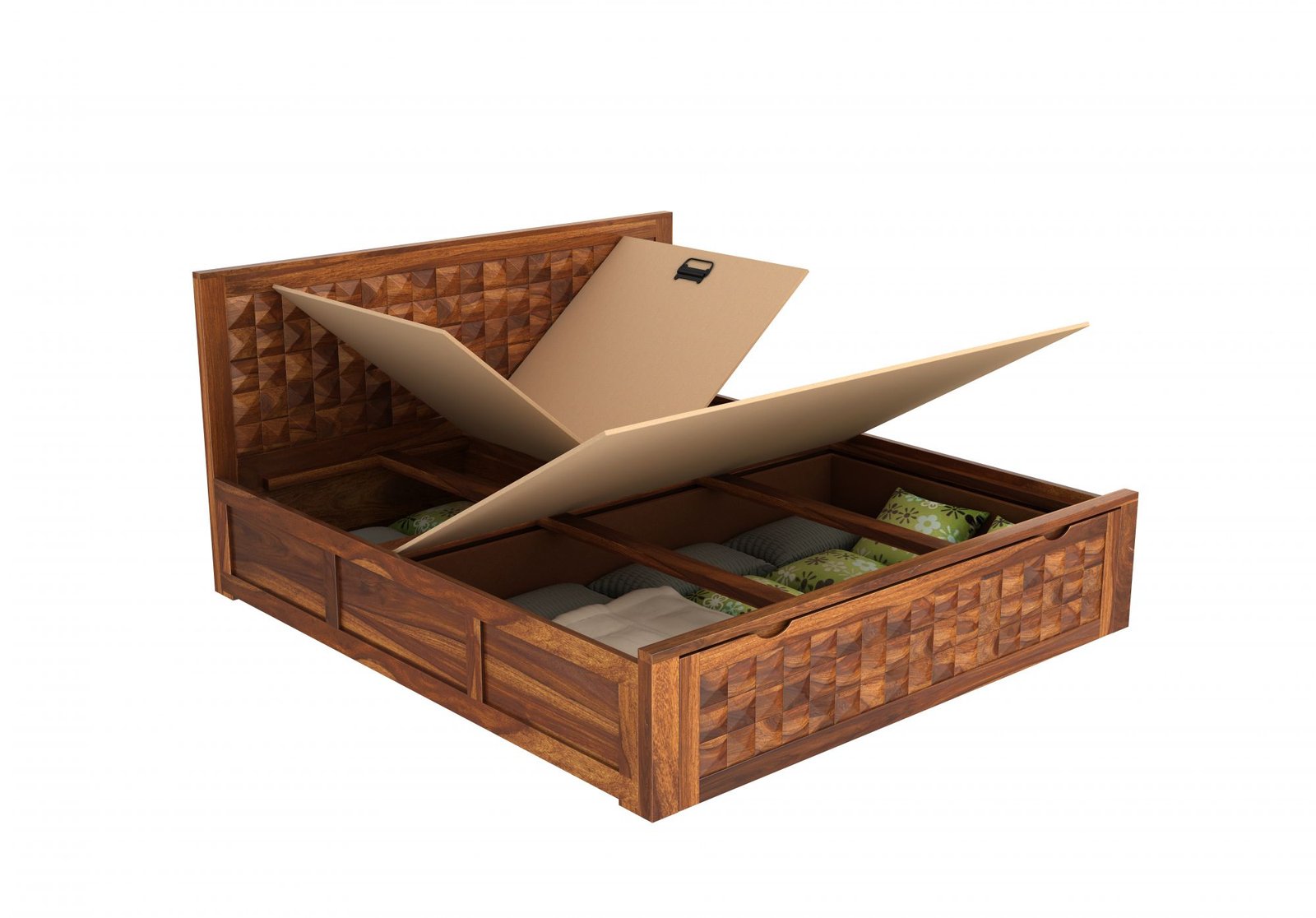 Brivona Handcrafted Solid Sheesham Wood Storage Bed with Hydraulic Storage System - Image 3