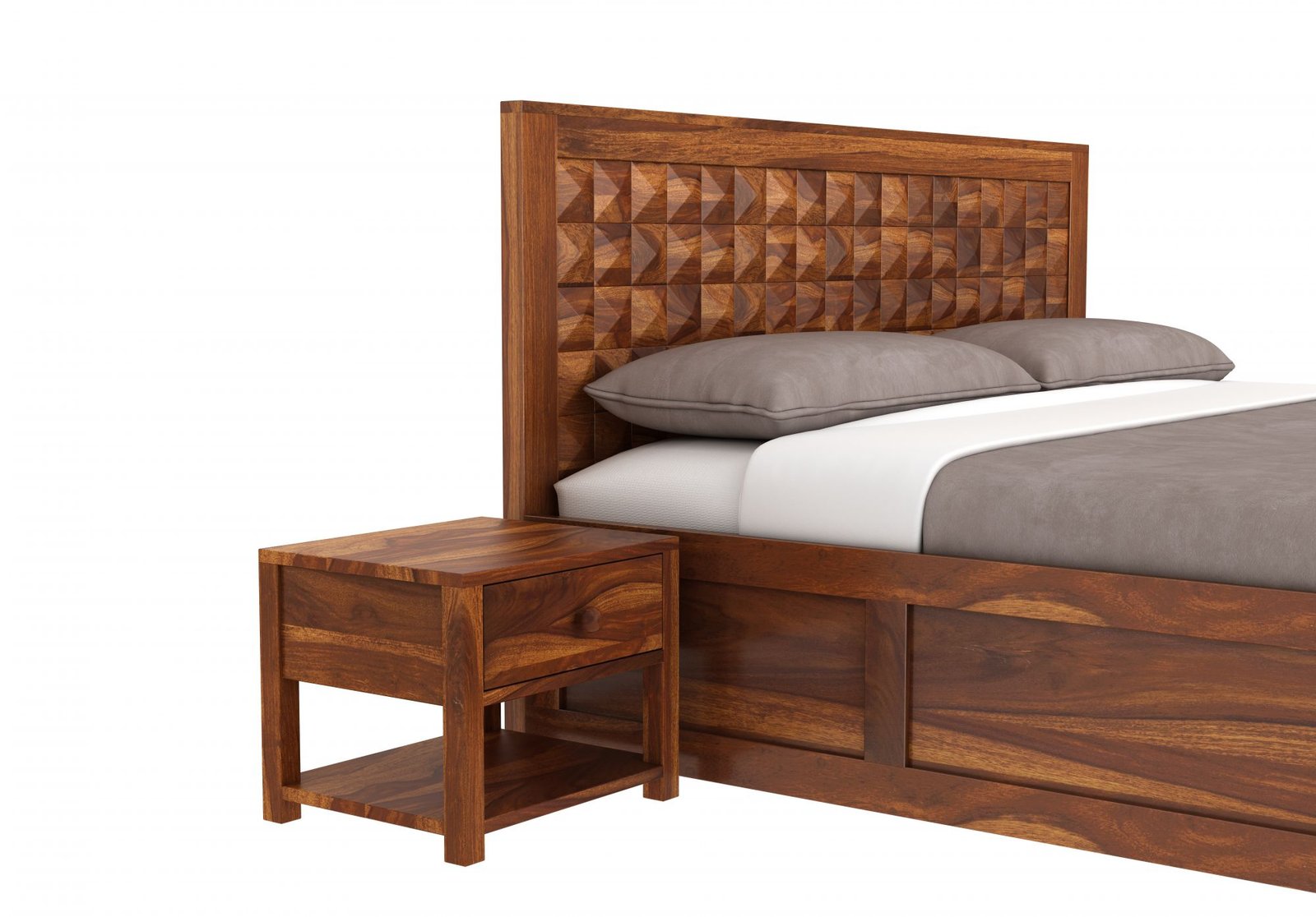 Brivona Handcrafted Solid Sheesham Wood Storage Bed with Hydraulic Storage System - Image 4