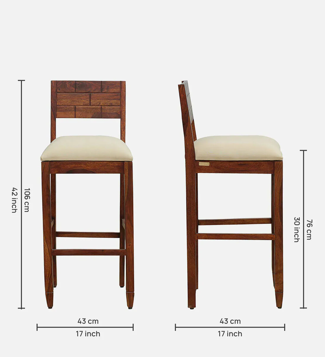 Calvion Handcrafted Sheesham Wood Bar Chair in Walnut Finish - Image 3