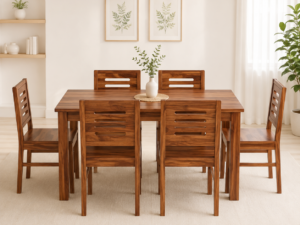 Castera Elegant Sheesham Wood 6 Seater Dining Table Set in Honey Oak Finish