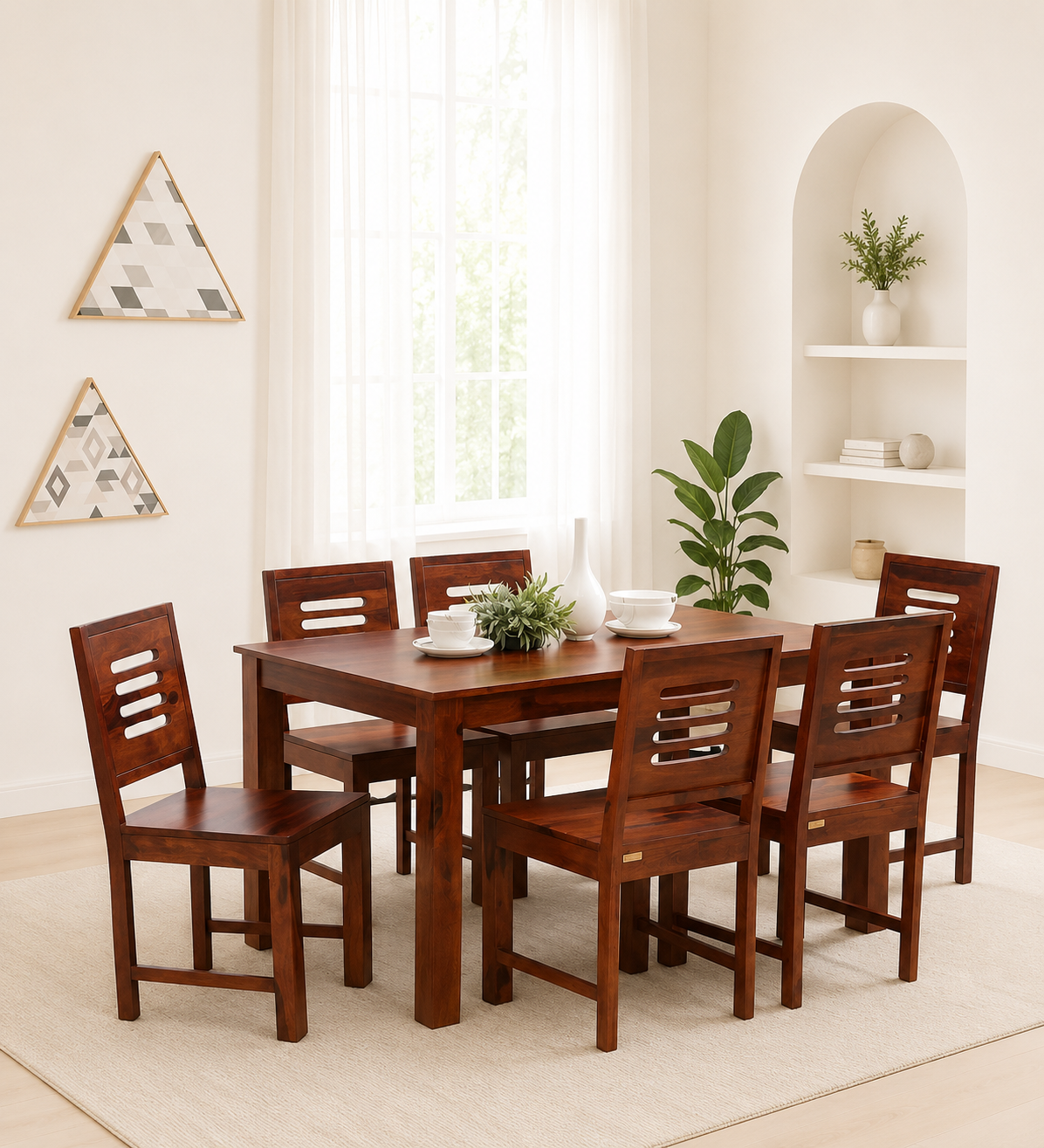 Denvor Luxury Solid Sheesham Wood 6 Seater Dining Set in Provincial Teak Finish