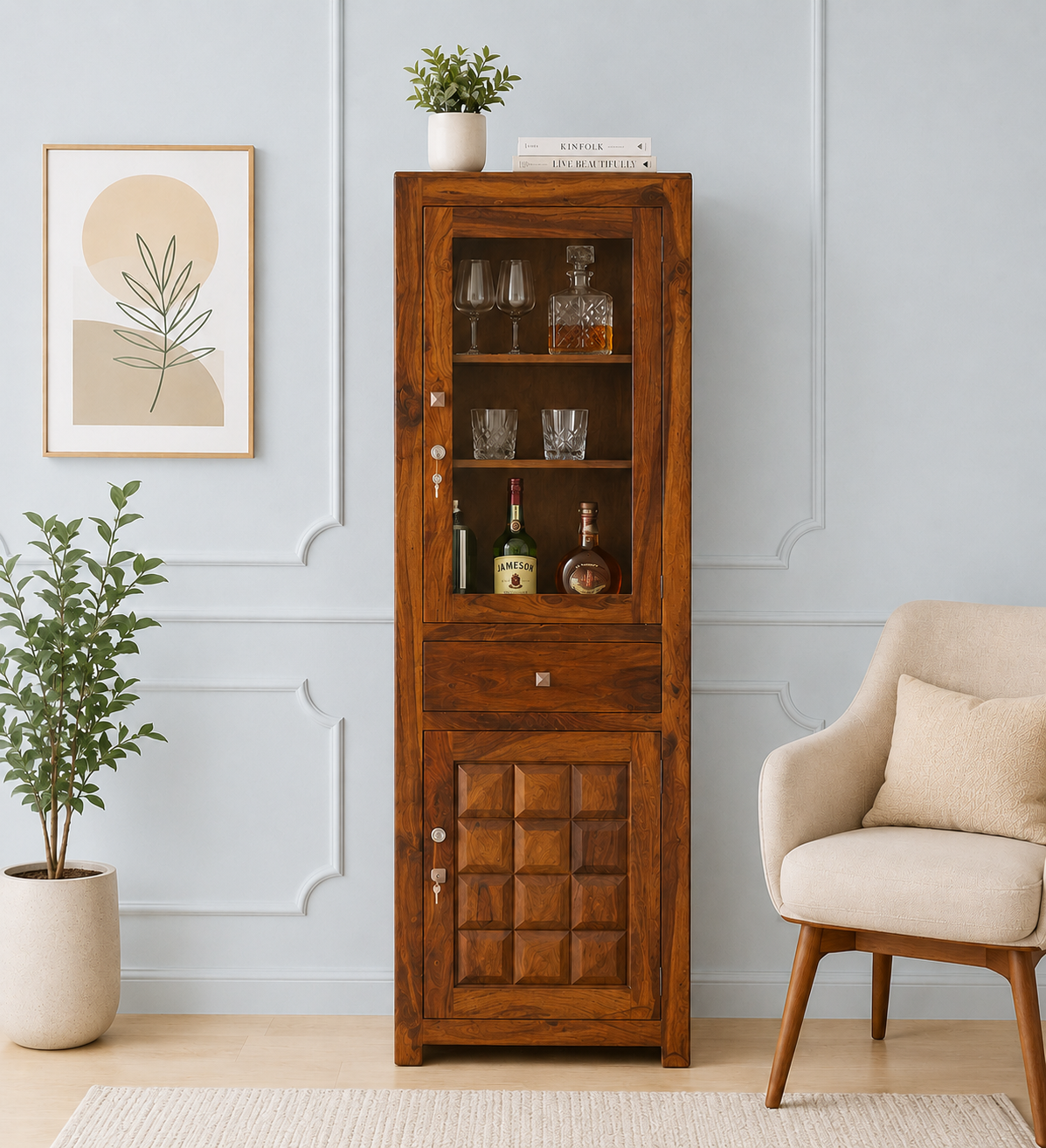 Elvora Contemporary Sheesham Wood Bar Cabinet