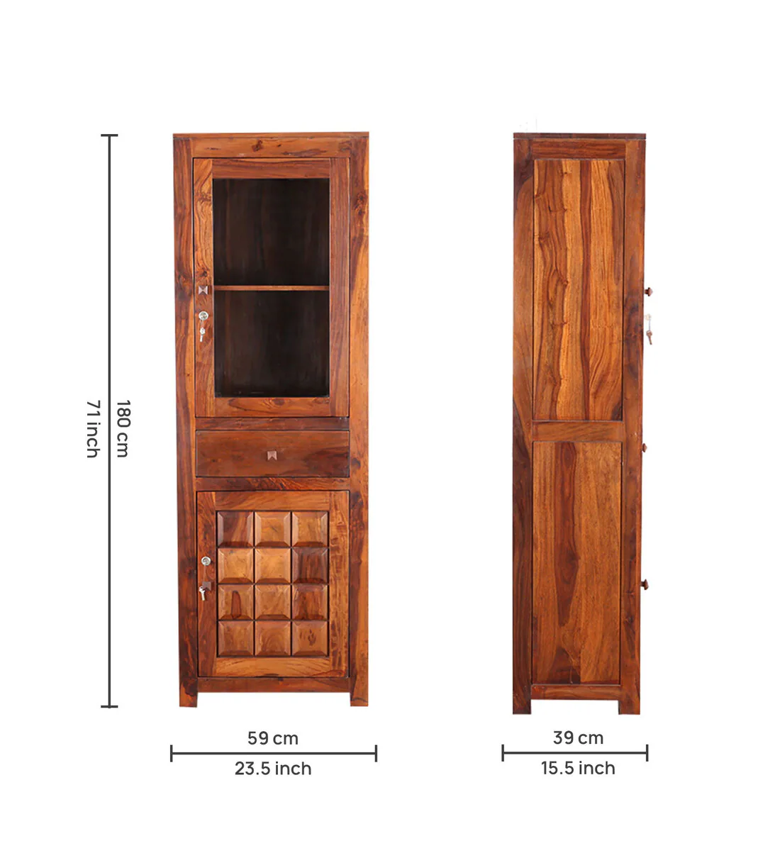Elvora Contemporary Sheesham Wood Bar Cabinet - Image 4