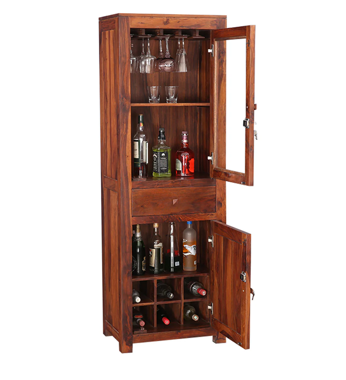 Elvora Contemporary Sheesham Wood Bar Cabinet - Image 5