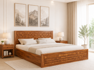 Elvora Modern Solid Sheesham Wood Storage Bed with Elegant Headboard Design