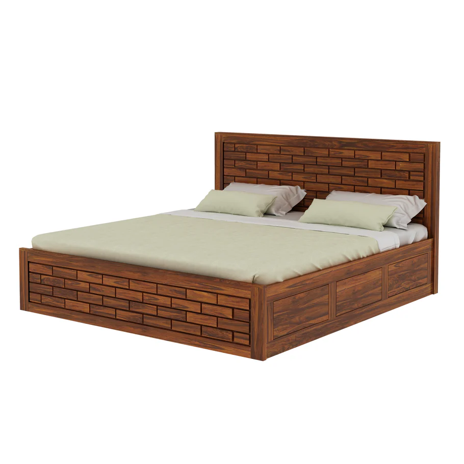 Elvora Modern Solid Sheesham Wood Storage Bed with Elegant Headboard Design - Image 3