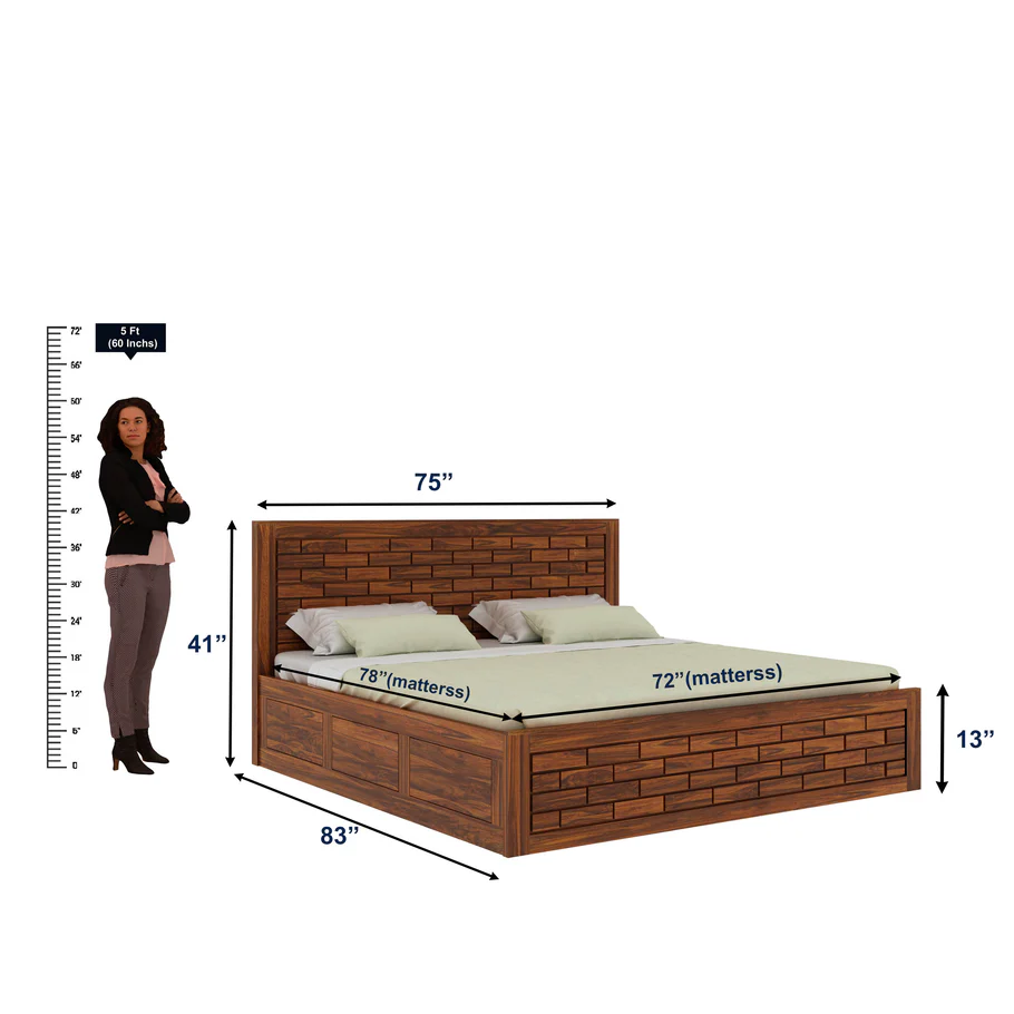 Elvora Modern Solid Sheesham Wood Storage Bed with Elegant Headboard Design - Image 5