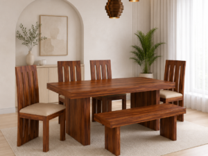Elvora Modern Solid Wood 6 Seater Dining Set with Comfortable Dining Chairs