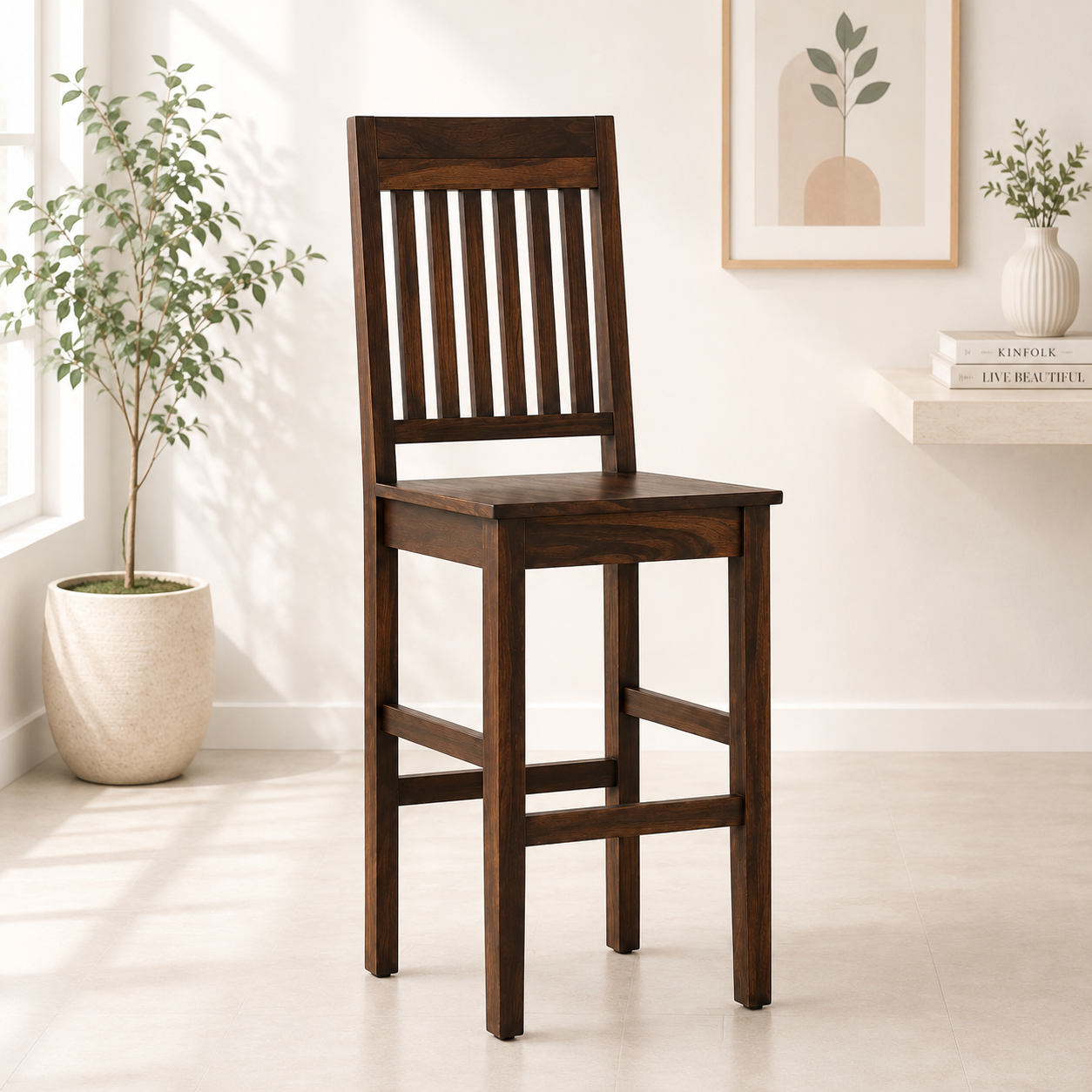 Elvora Premium Wooden Bar Chair with Comfortable Wide Seat
