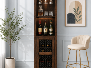 Emmen Solid Wood Bar Cabinet in Rustic Teak Finish