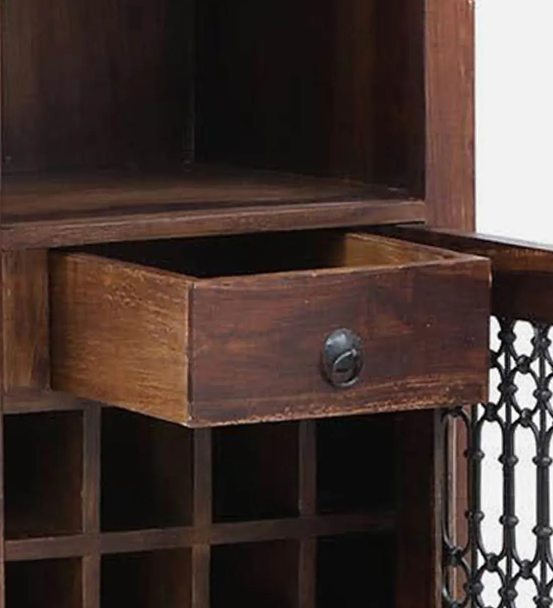 Emmen Solid Wood Bar Cabinet in Rustic Teak Finish - Image 3