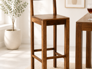 Emmen Solid Wood High Bar Chair in Rustic Teak Finish