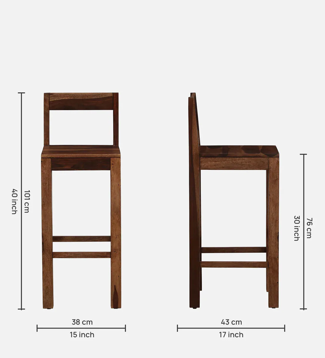 Emmen Solid Wood High Bar Chair in Rustic Teak Finish - Image 3