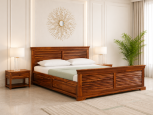 Ferlino Handcrafted Solid Wood Storage Bed with Large Underbed Storage Compartments