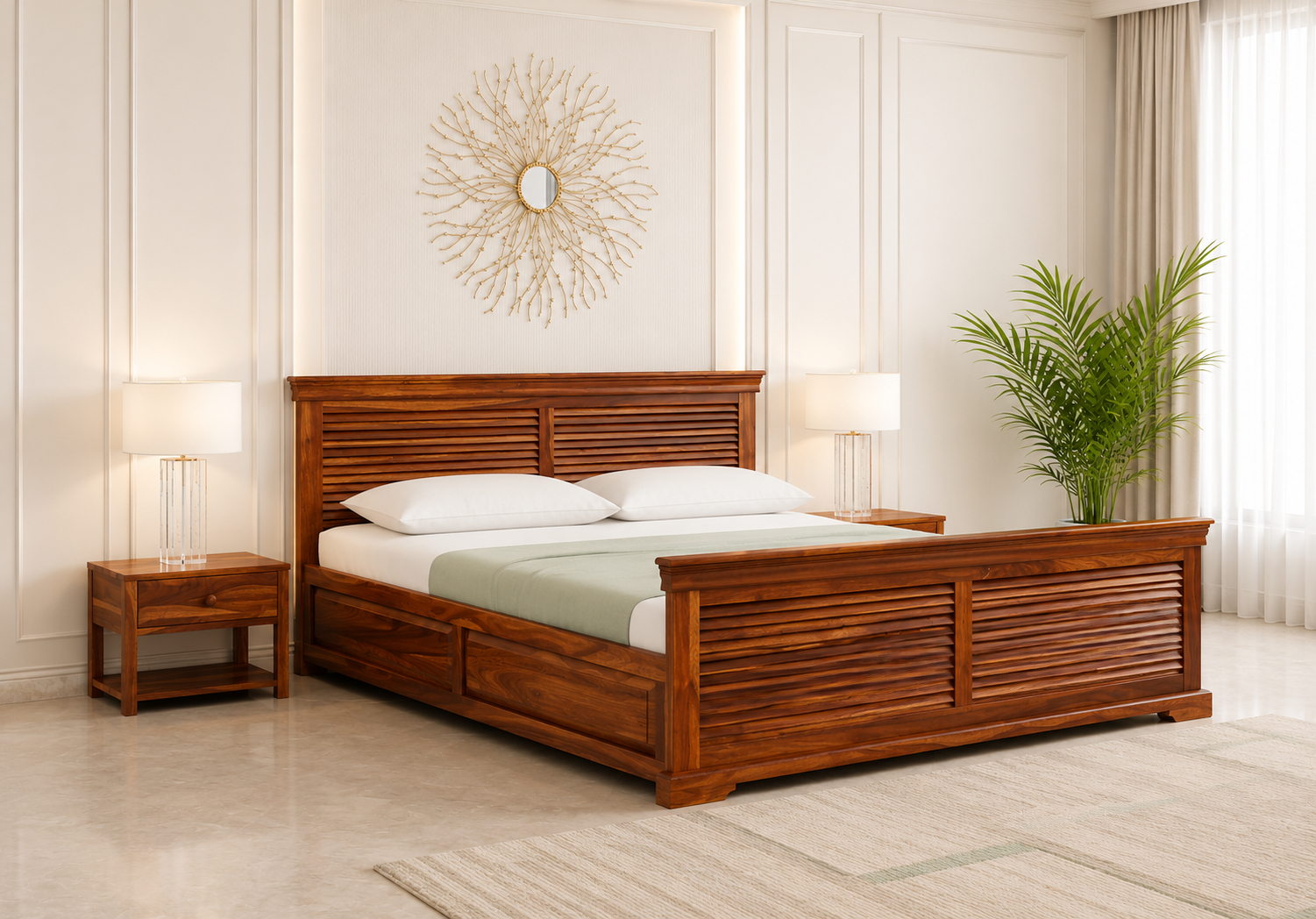 Ferlino Handcrafted Solid Wood Storage Bed with Large Underbed Storage Compartments
